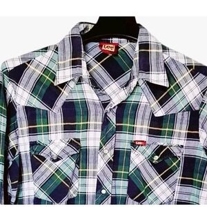 Vintage Lee Shirt Men's Large Multicolor Plaid Flannel Western Pearl Snap‎